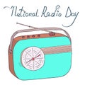 National Radio Day poster with blue radio and text.